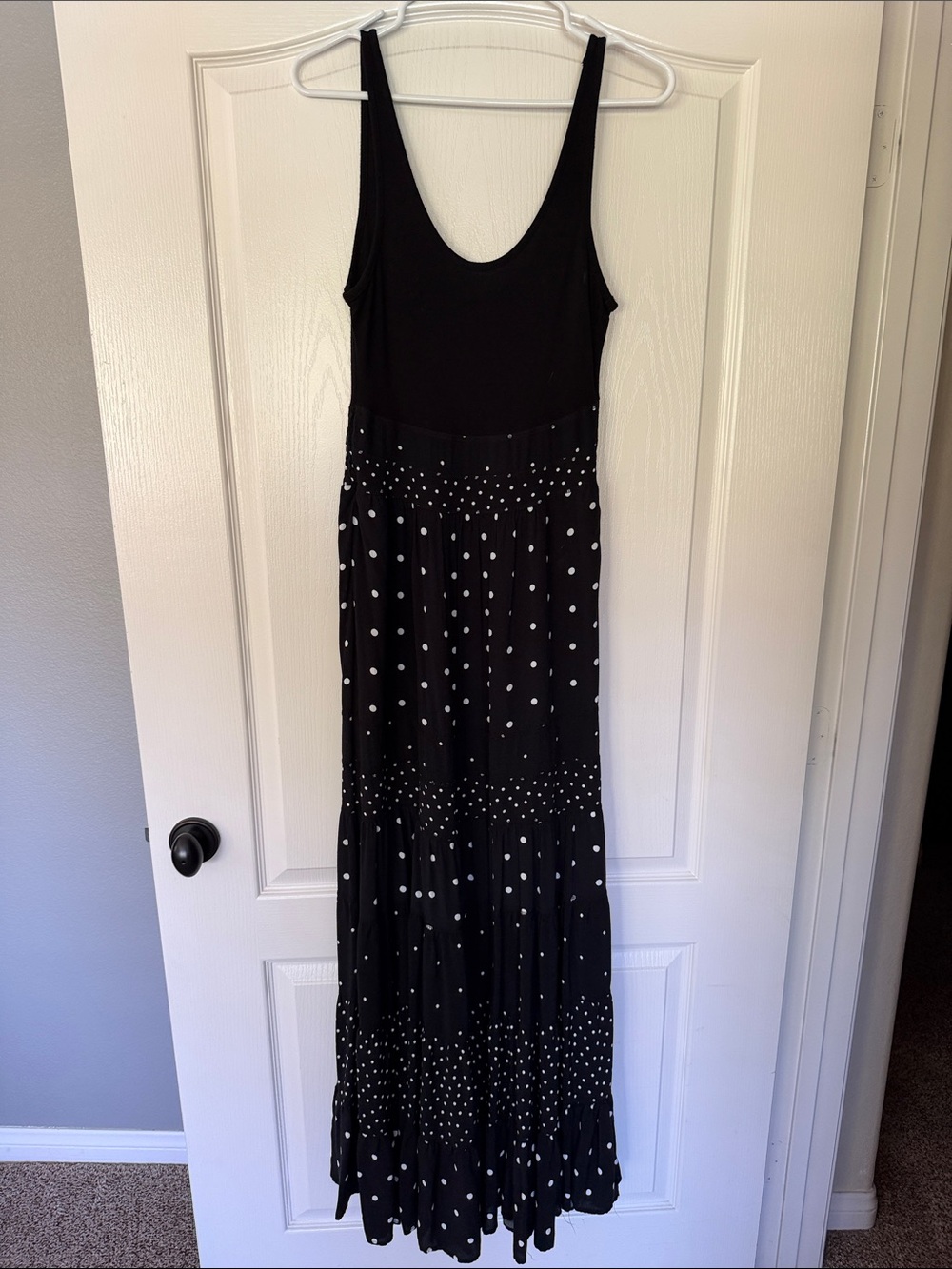 Anthropologie Black Maxi Dress with White Polka Dots